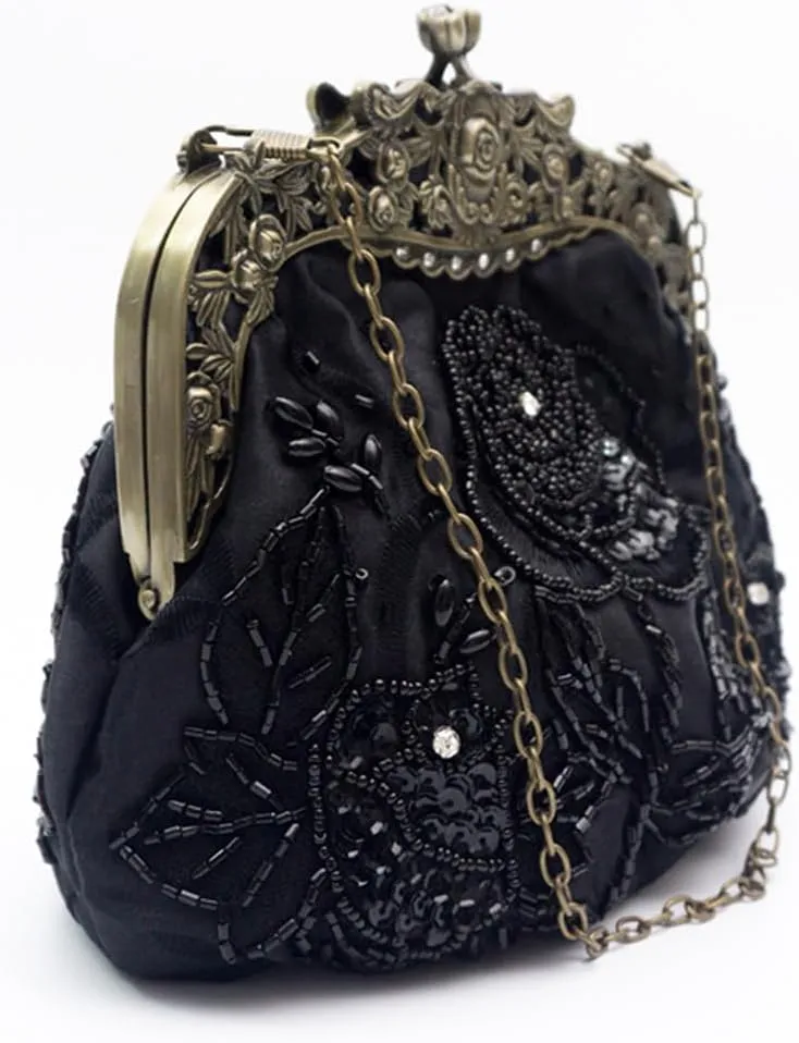 HeiDmai Women's Vintage Pearl Sequins Flower Evening Handbags Wedding Clutches Prom Cocktail Party Handbags