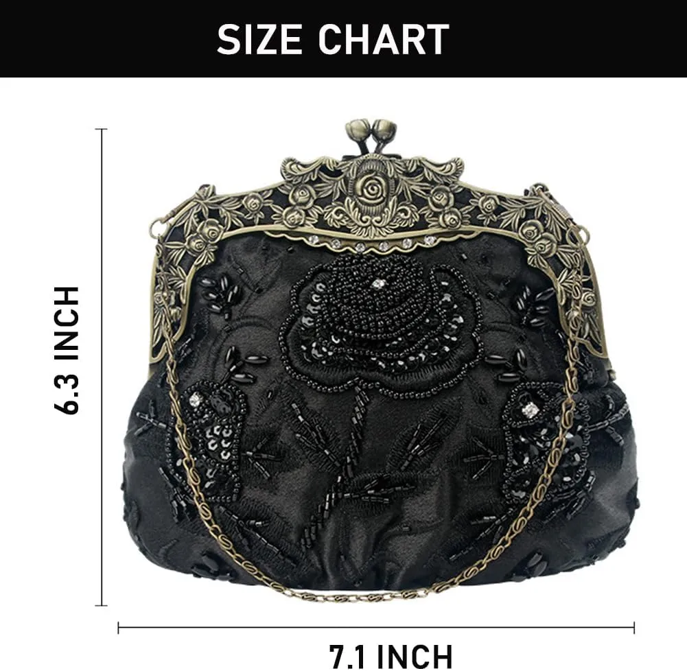 HeiDmai Women's Vintage Pearl Sequins Flower Evening Handbags Wedding Clutches Prom Cocktail Party Handbags