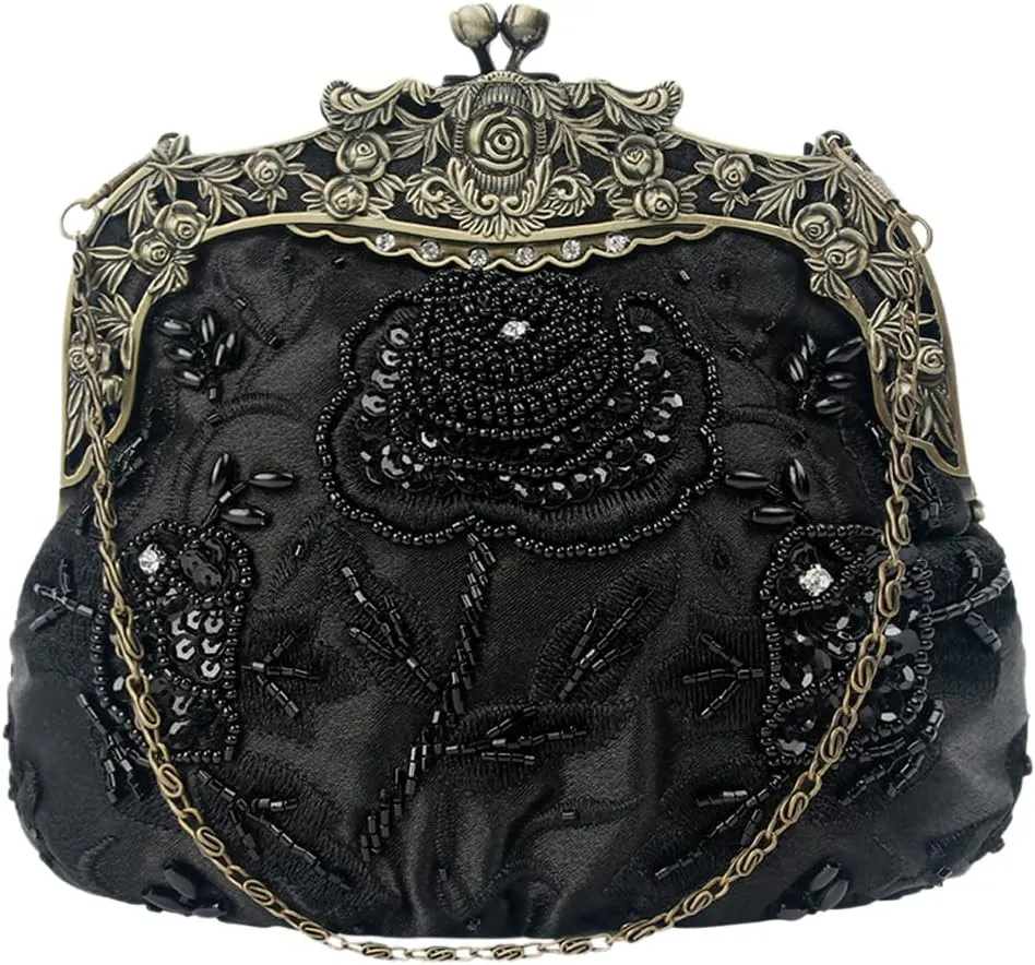 HeiDmai Women's Vintage Pearl Sequins Flower Evening Handbags Wedding Clutches Prom Cocktail Party Handbags