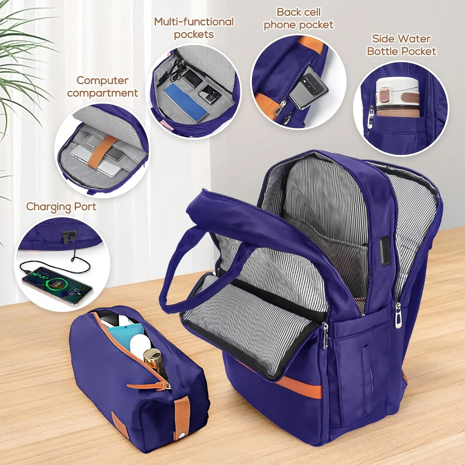 imiomo Hard Shell 20 Inch Carry on Luggage 3 Piece Set with Travel Backpack, Lightweight Hardside Carry-On Suitcase with Spinner Wheels and TSA Lock, Navy