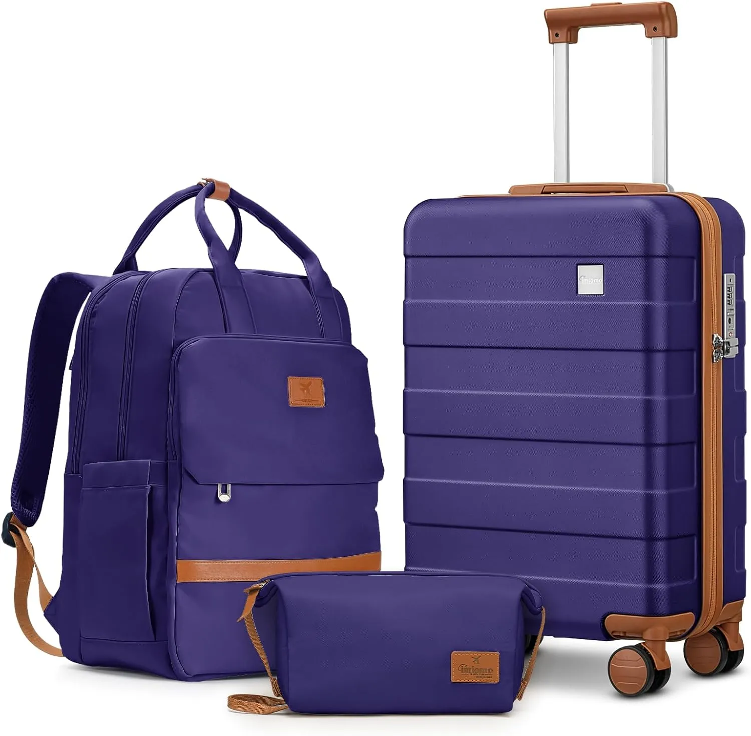 imiomo Hard Shell 20 Inch Carry on Luggage 3 Piece Set with Travel Backpack, Lightweight Hardside Carry-On Suitcase with Spinner Wheels and TSA Lock, Navy