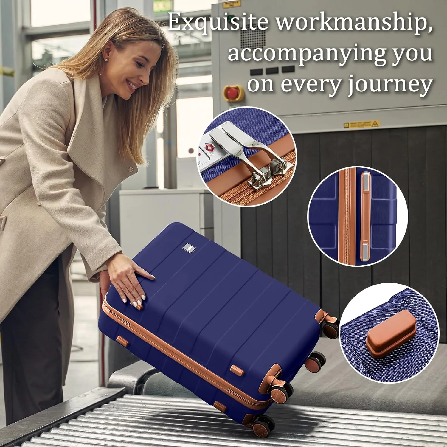imiomo Hard Shell 20 Inch Carry on Luggage 3 Piece Set with Travel Backpack, Lightweight Hardside Carry-On Suitcase with Spinner Wheels and TSA Lock, Navy