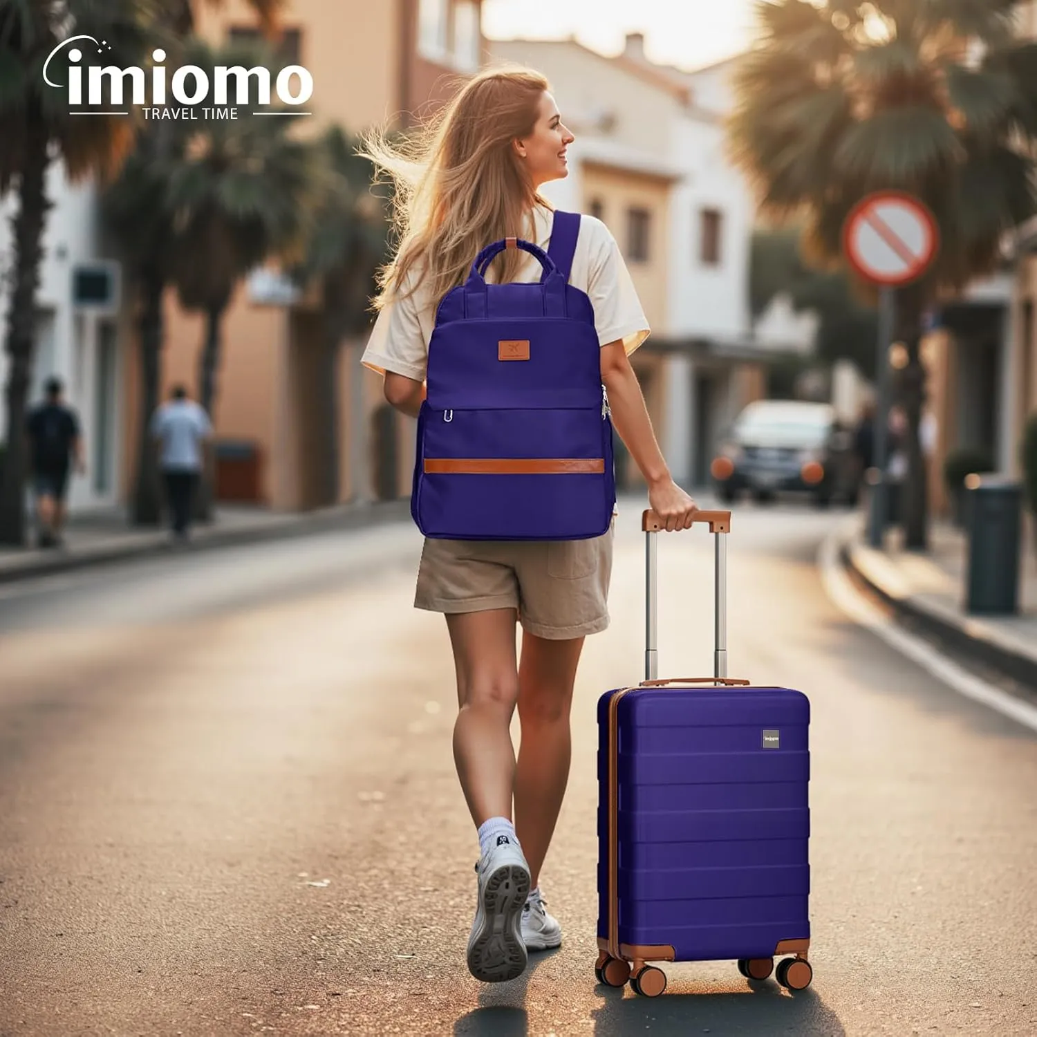 imiomo Hard Shell 20 Inch Carry on Luggage 3 Piece Set with Travel Backpack, Lightweight Hardside Carry-On Suitcase with Spinner Wheels and TSA Lock, Navy