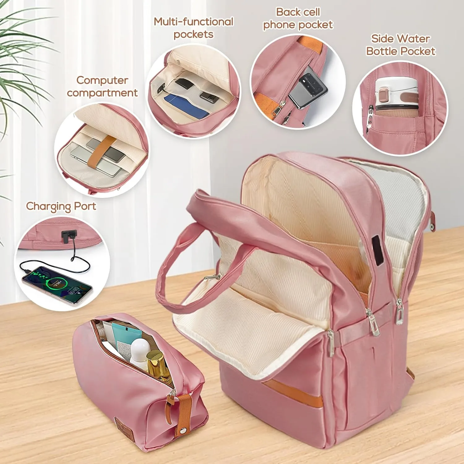 imiomo Hard Shell 20 Inch Carry on Luggage 3 Piece Set with Travel Backpack, Lightweight Hardside Carry-On Suitcase with Spinner Wheels and TSA Lock, Rose Gold