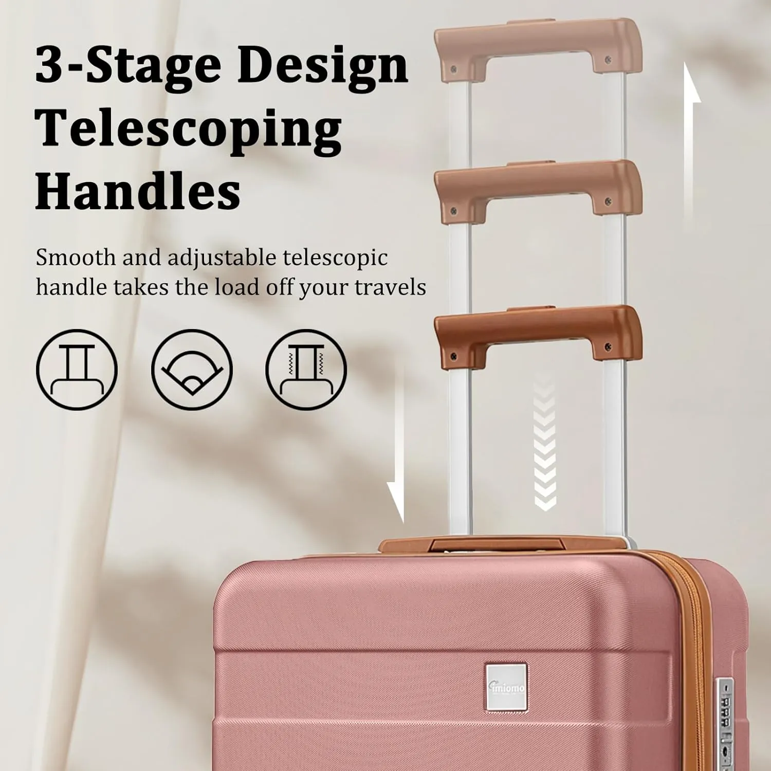 imiomo Hard Shell 20 Inch Carry on Luggage 3 Piece Set with Travel Backpack, Lightweight Hardside Carry-On Suitcase with Spinner Wheels and TSA Lock, Rose Gold