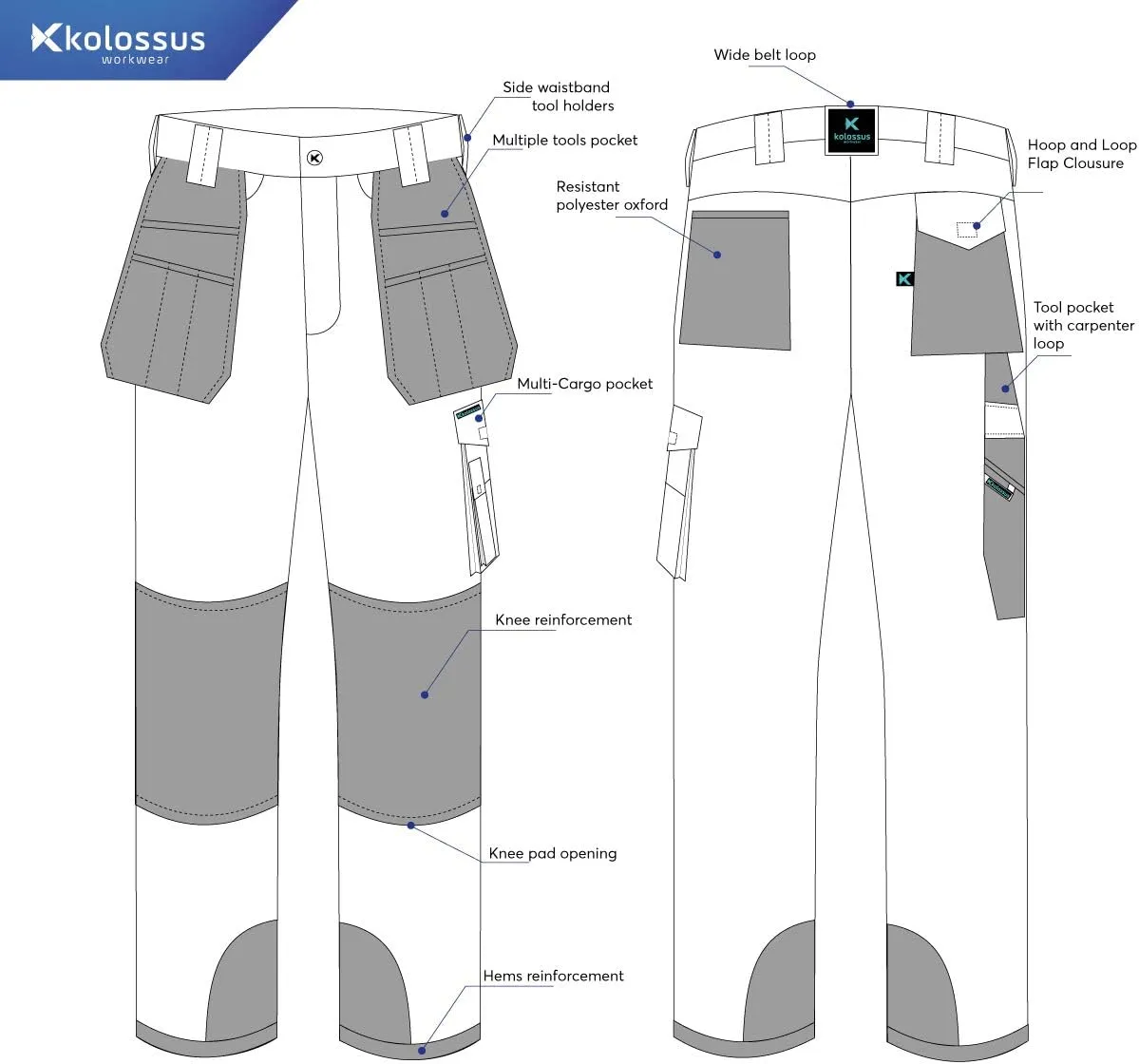 Kolossus Mens Strength Utility Cargo Work Pant - 10 Pockets and PE Reinforced Knees Tactical Pants