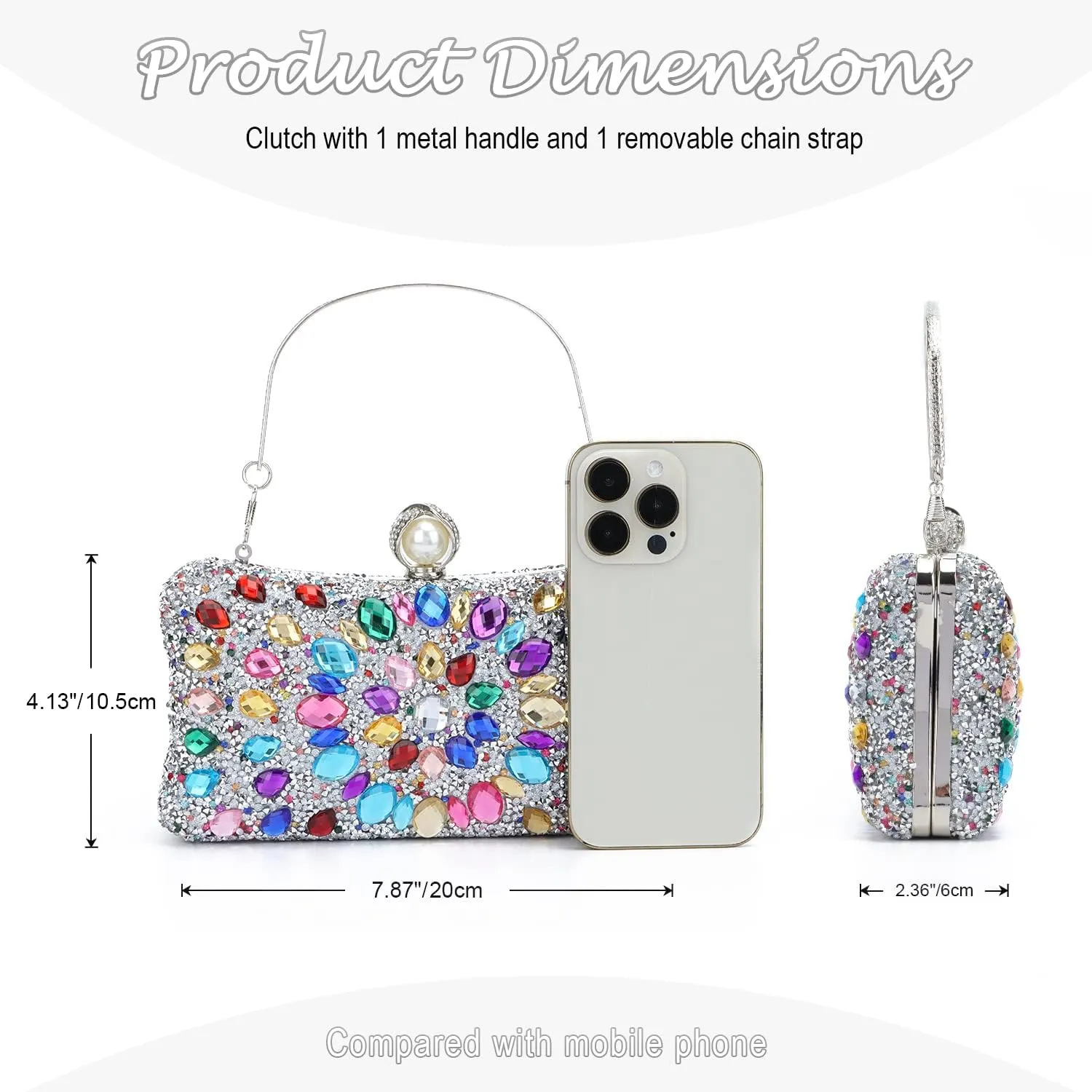 Lanpet Women Clutches Multicolor Crystal Rhinestone Evening Handbag Chain Strap Shoulder Bag