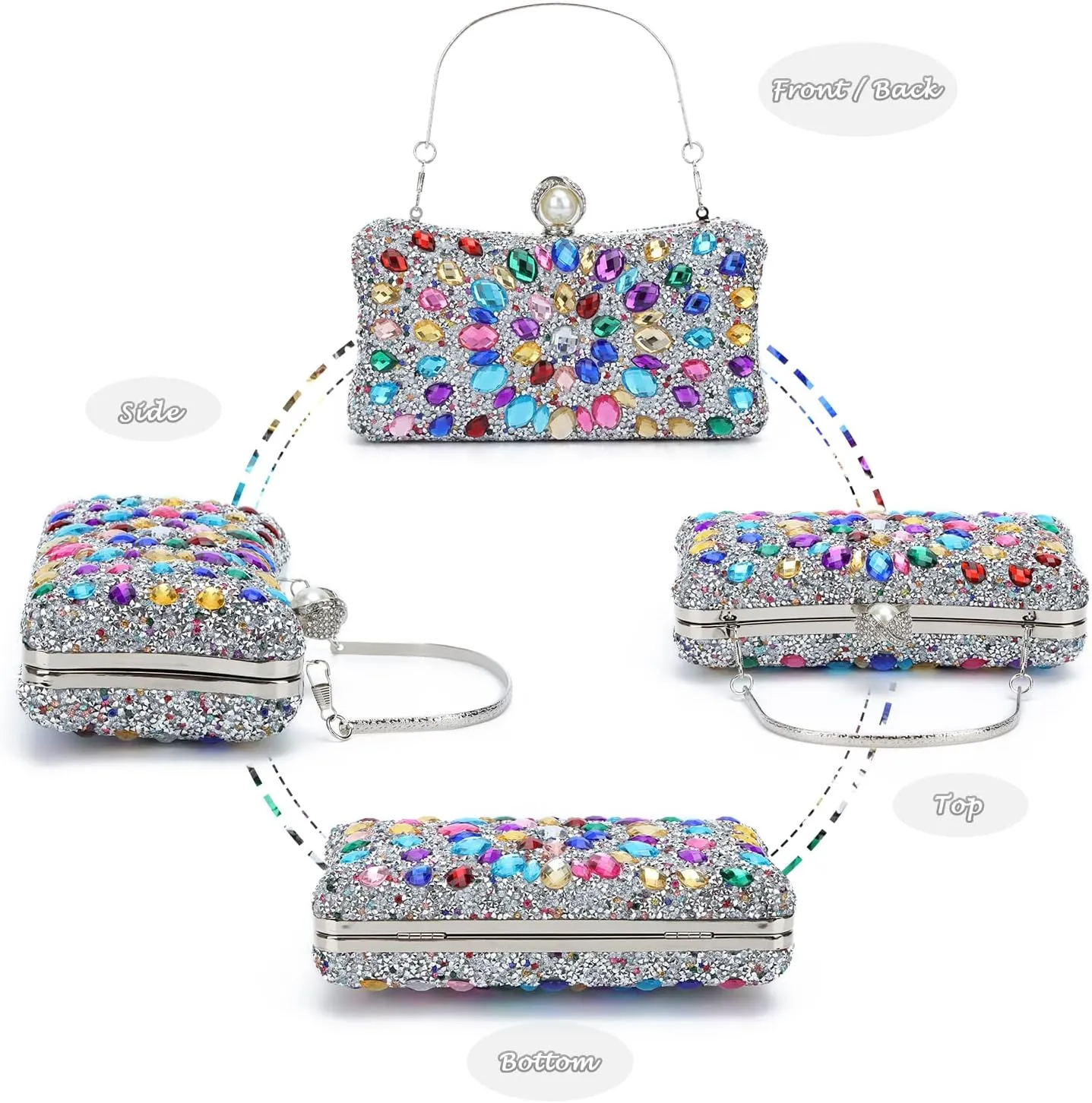 Lanpet Women Clutches Multicolor Crystal Rhinestone Evening Handbag Chain Strap Shoulder Bag