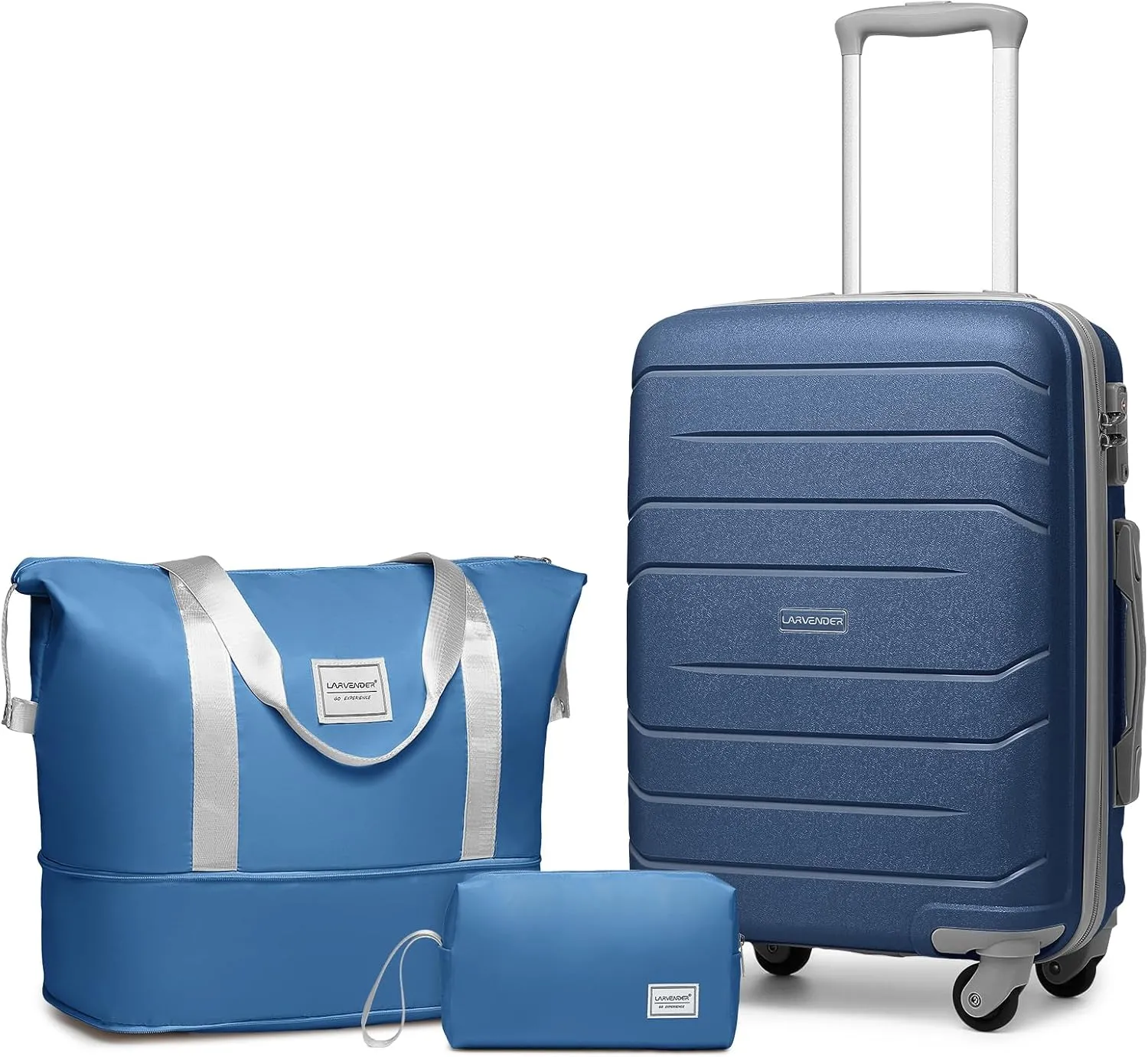 LARVENDER 3-Piece Carry On Luggage for Women,Hard Shell Suitcase 20Inch Carry On Luggage 22x14x9 Airline Approved, Spinner Wheel and TSA LockNavy 20Inch/DB/TB
