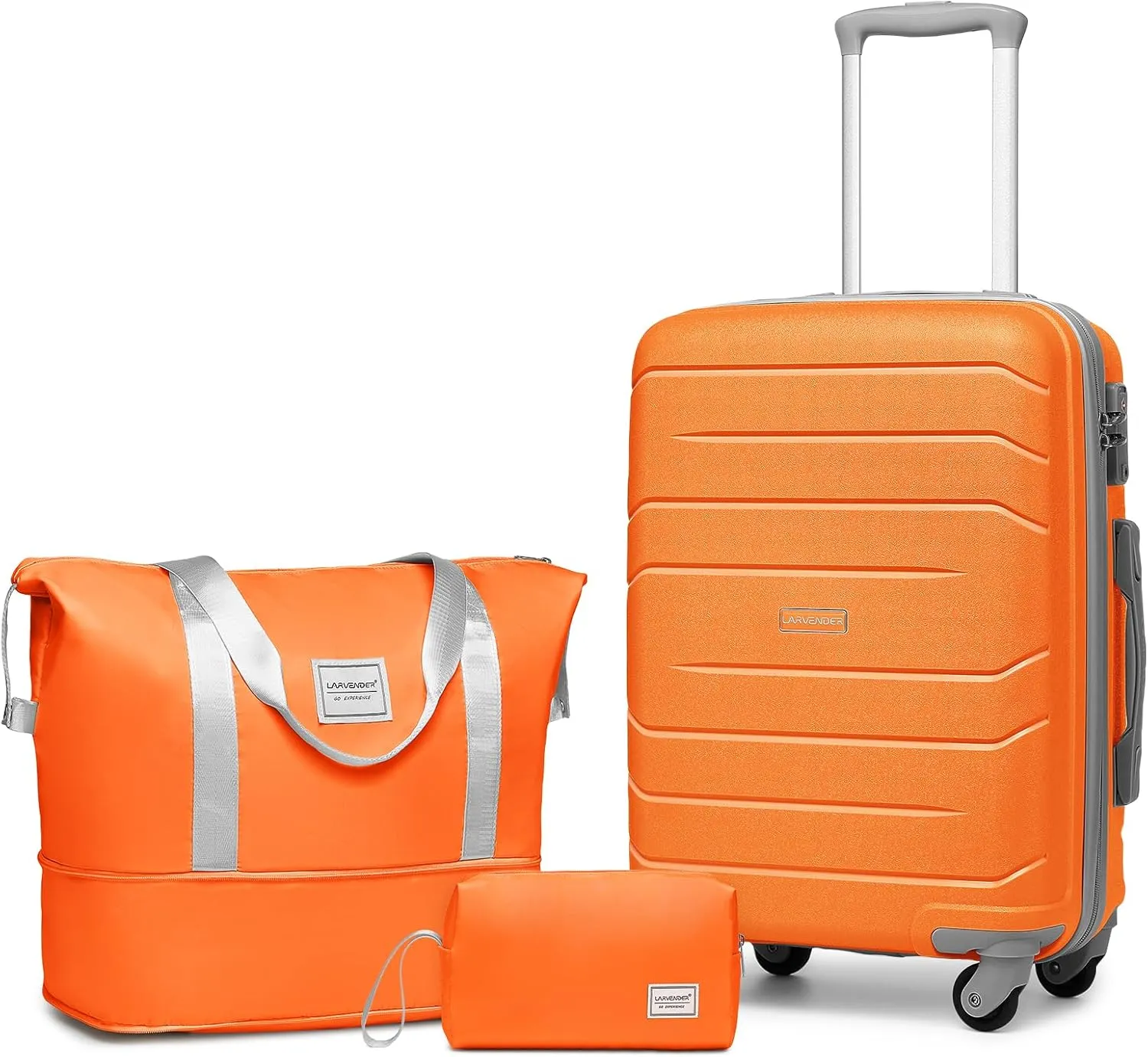 LARVENDER 3-Piece Carry On Luggage for Women,Hard Shell Suitcase 20Inch Carry On Luggage 22x14x9 Airline Approved, Spinner Wheel and TSA LockTangelo 20Inch/DB/TB