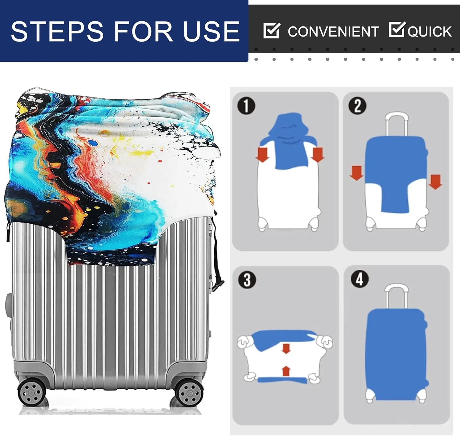 Luggage Cover Washable Suitcase Cover Suitcase Protector Anti-scratch Fits 30-32 Inch Luggage (Color Marble, XL)