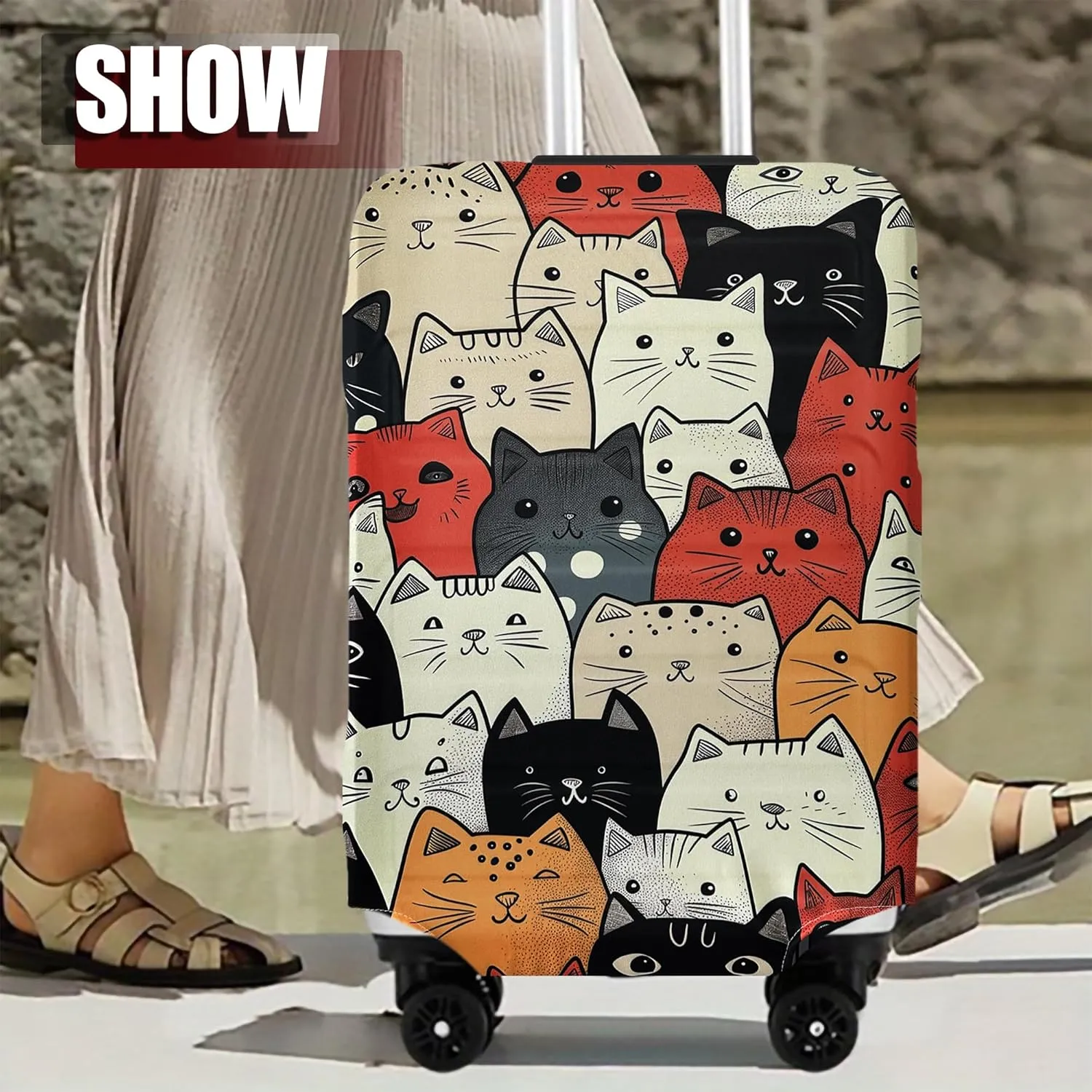 Luggage Cover Washable Suitcase Cover Suitcase Protector Anti-scratch Fits 30-32 Inch Luggage (Cute Cat, XL)