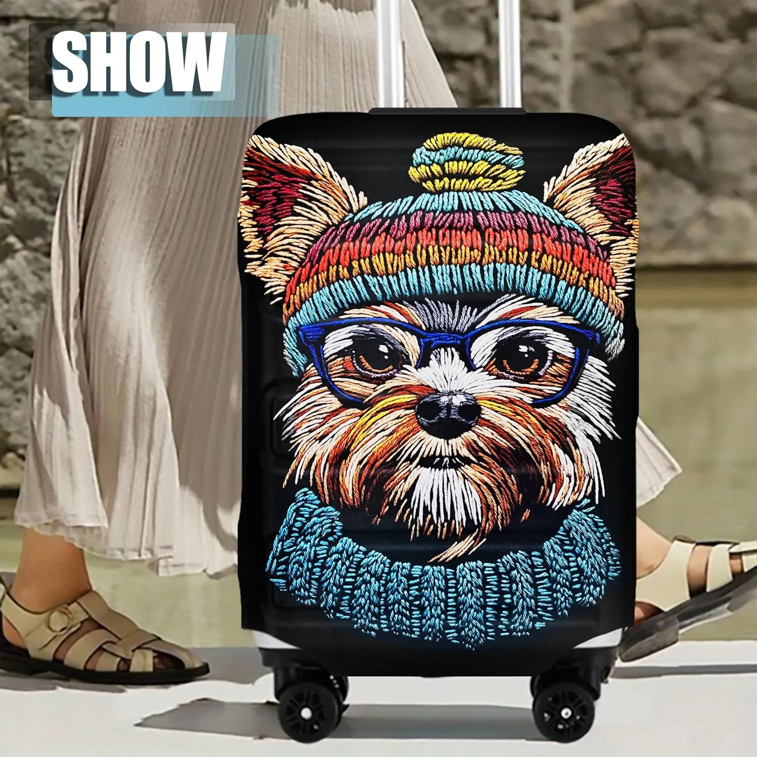 Luggage Cover Washable Suitcase Cover Suitcase Protector Anti-scratch Fits 30-32 Inch Luggage (Cute Dog, XL)