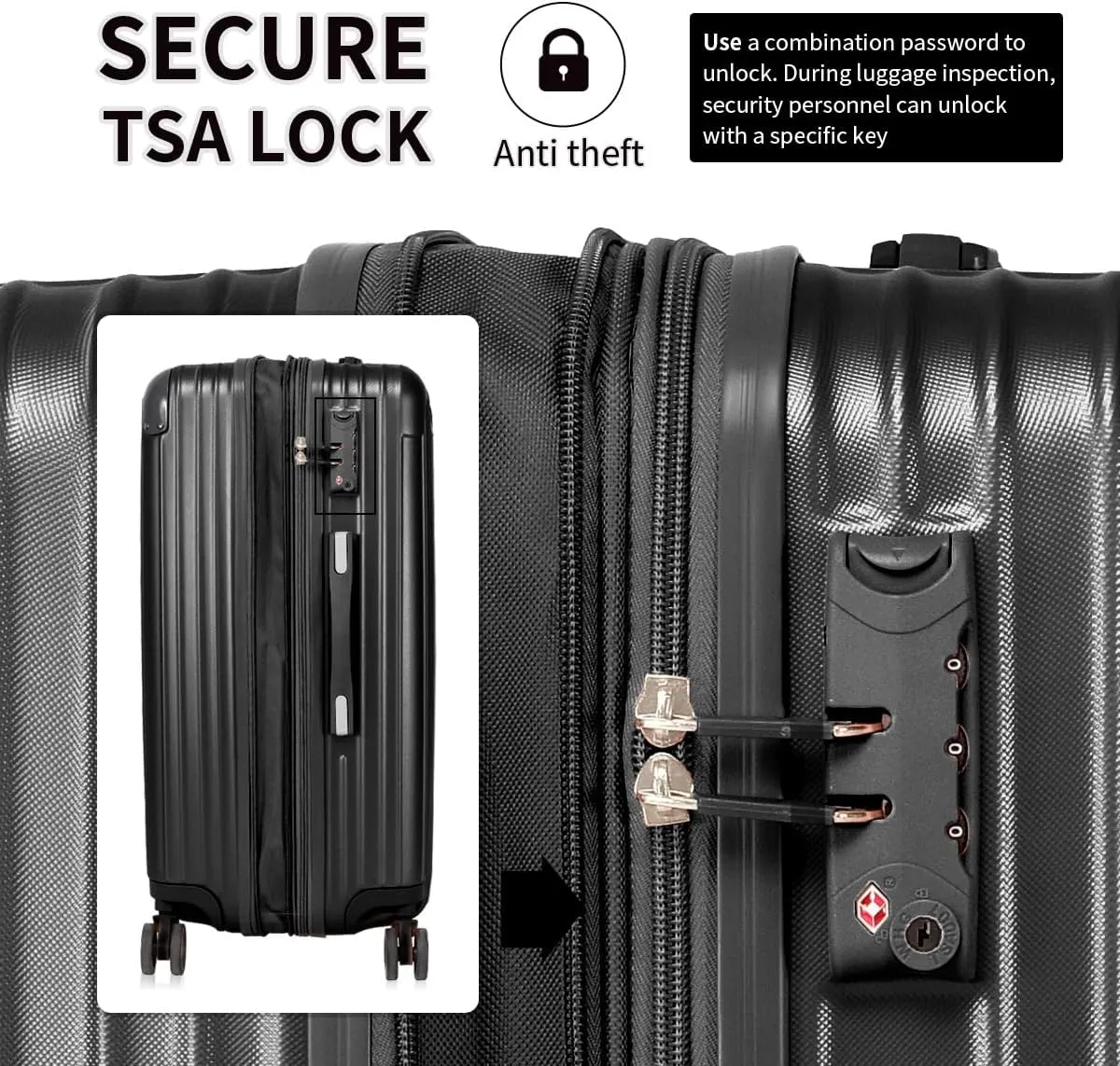 Luggage Sets 4 Piece Suitcases with Wheels, Suitcase Set ABS Hard Shell Luggage with TSA Lock Spinner Wheels Large Luggage Carry On Suitcase (BLACK, 20 inch carry-on)