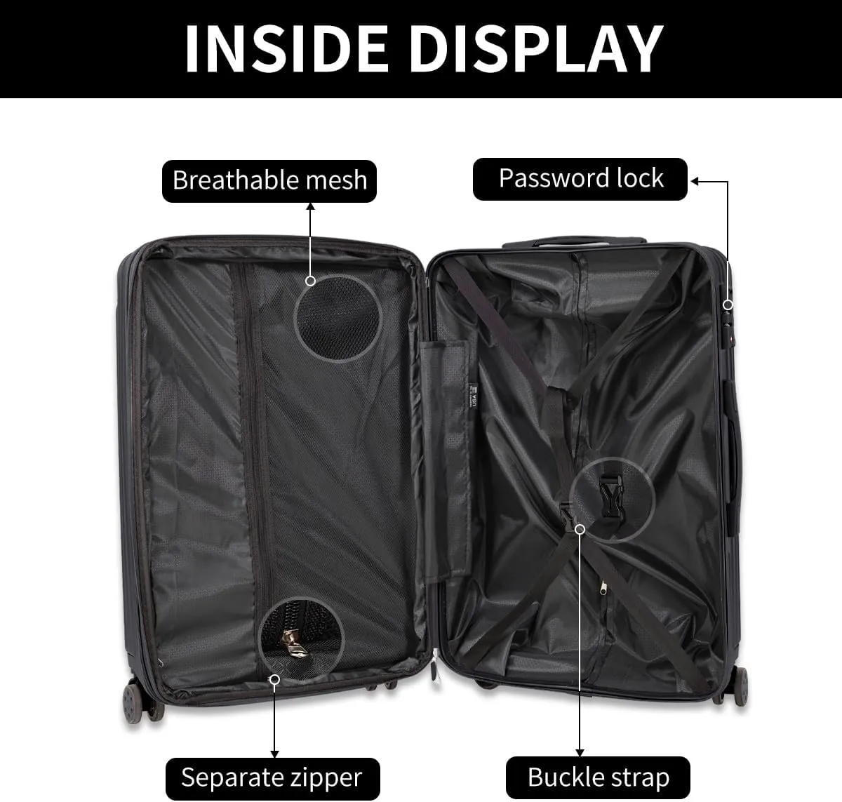 Luggage Sets 4 Piece Suitcases with Wheels, Suitcase Set ABS Hard Shell Luggage with TSA Lock Spinner Wheels Large Luggage Carry On Suitcase (BLACK, 20 inch carry-on)