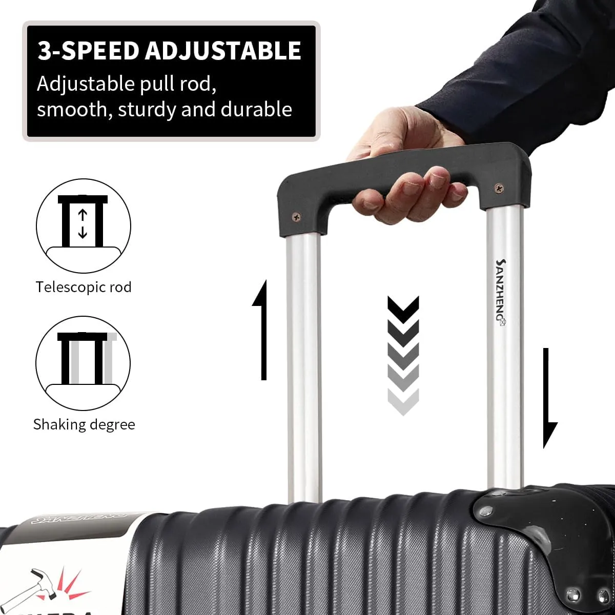 Luggage Sets 4 Piece Suitcases with Wheels, Suitcase Set ABS Hard Shell Luggage with TSA Lock Spinner Wheels Large Luggage Carry On Suitcase (BLACK, 20 inch carry-on)