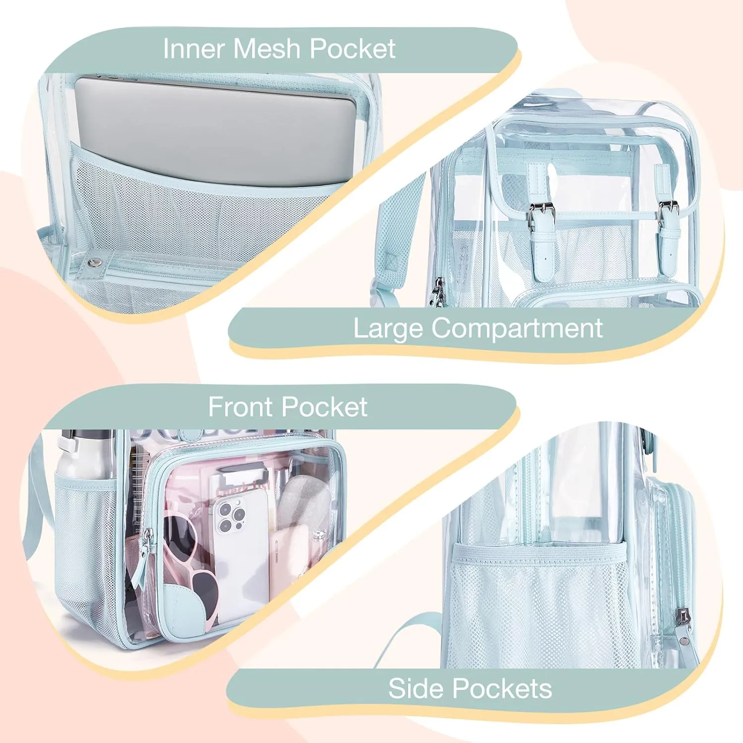 mommore Clear Backpack Heavy Duty Large Clear Backpacks for School Transparent PVC Stadium Approved See Through Backpack