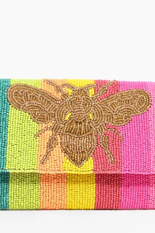 Multi Rainbow Bee Beaded Clutch