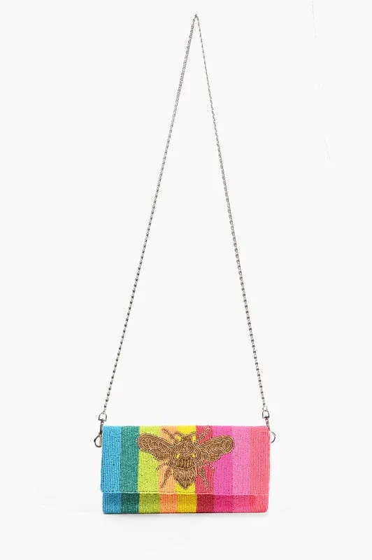Multi Rainbow Bee Beaded Clutch