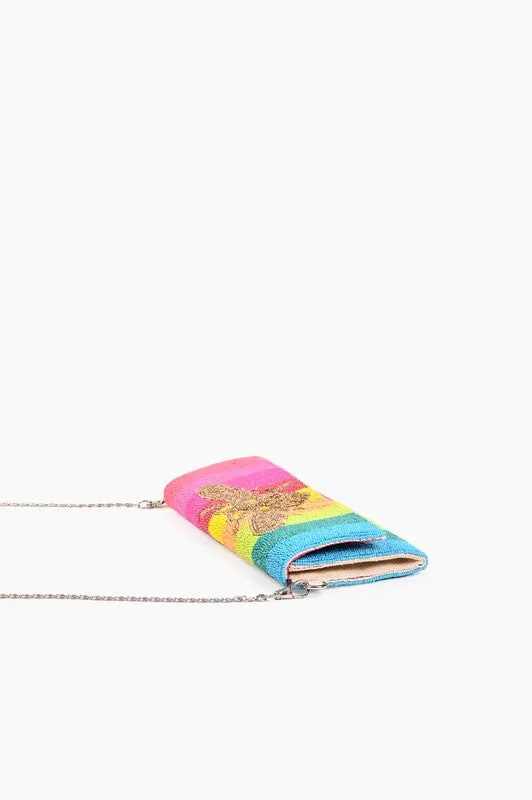 Multi Rainbow Bee Beaded Clutch