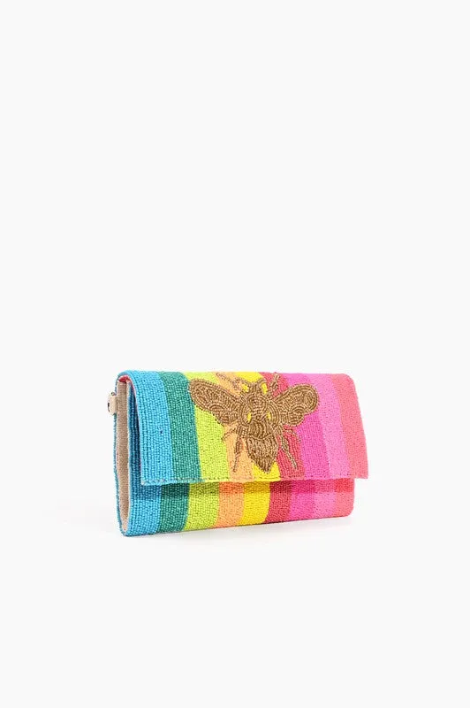 Multi Rainbow Bee Beaded Clutch