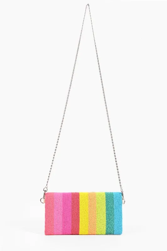 Multi Rainbow Bee Beaded Clutch