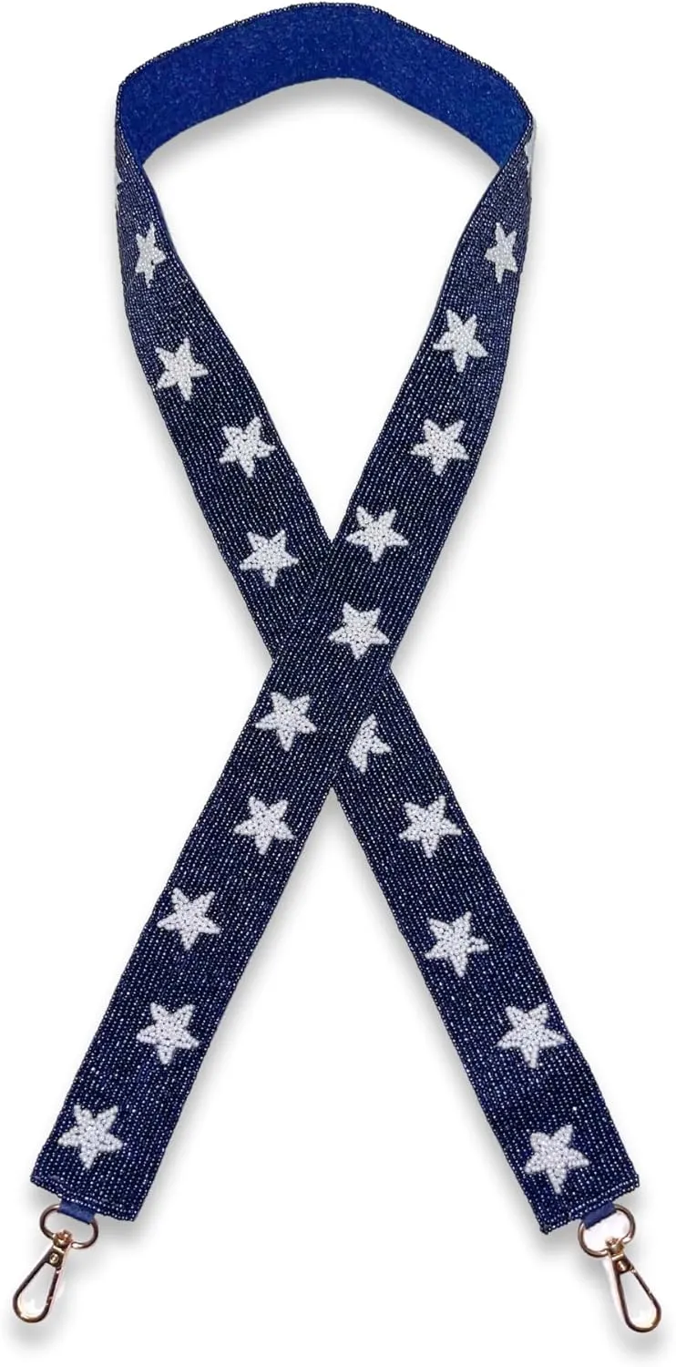 Navy Blue with Stars Beaded Purse Strap Girls Nashville Bride Concert Dallas for Game Day Clear Stadium Bag Football 49 Long Fan Gear OOTD