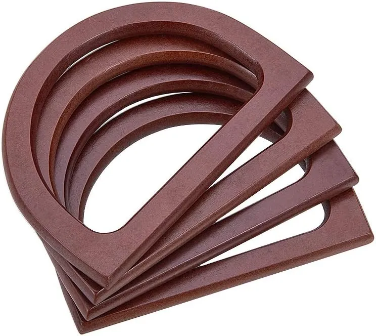 PH PandaHall 4pcs Wooden D Shape Handbag Handles for DIY Beach Bag, Straw Handbags, Brown