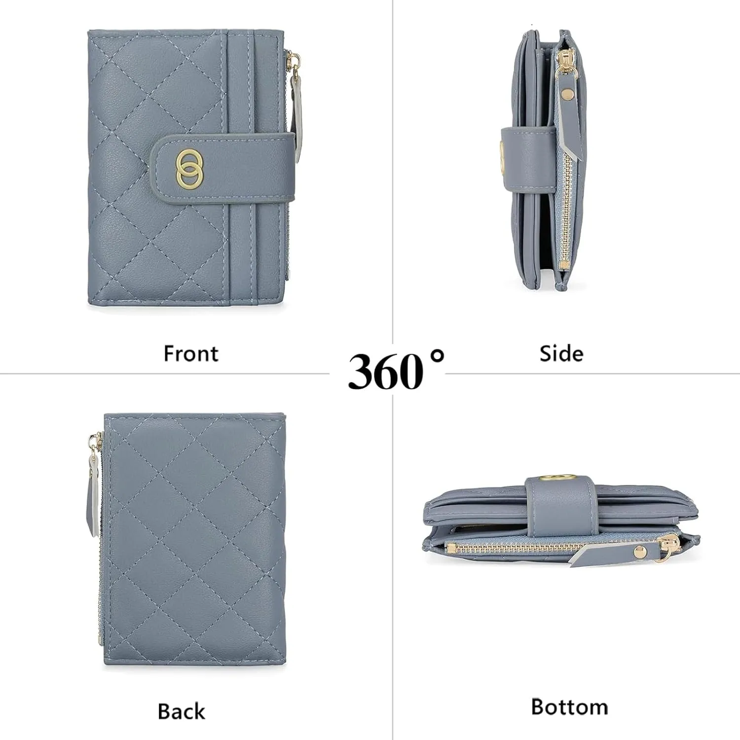 Small Wallet for Women Leather Card Holder Bifold Compact Wallets Purse With Zipper Coin Pocket