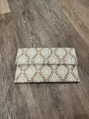 Tiana Beaded Half Flap Over Clutch in Ivory/New Taupe