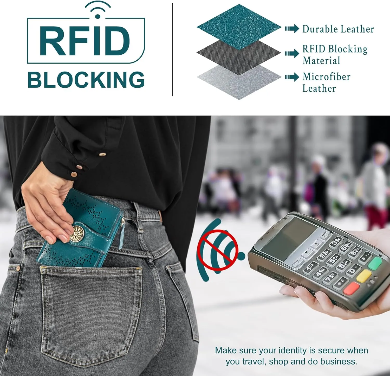 Tipmile Small Wallet for Women Bifold RFID Blocking Card Holder Leather Wallets with Zipper Coin Pocket, Peacock Blue, Minimalist