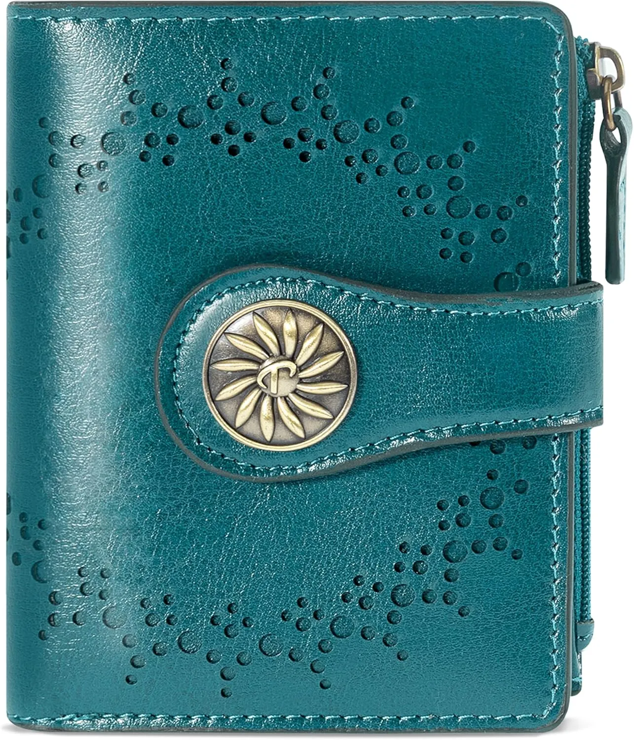 Tipmile Small Wallet for Women Bifold RFID Blocking Card Holder Leather Wallets with Zipper Coin Pocket, Peacock Blue, Minimalist