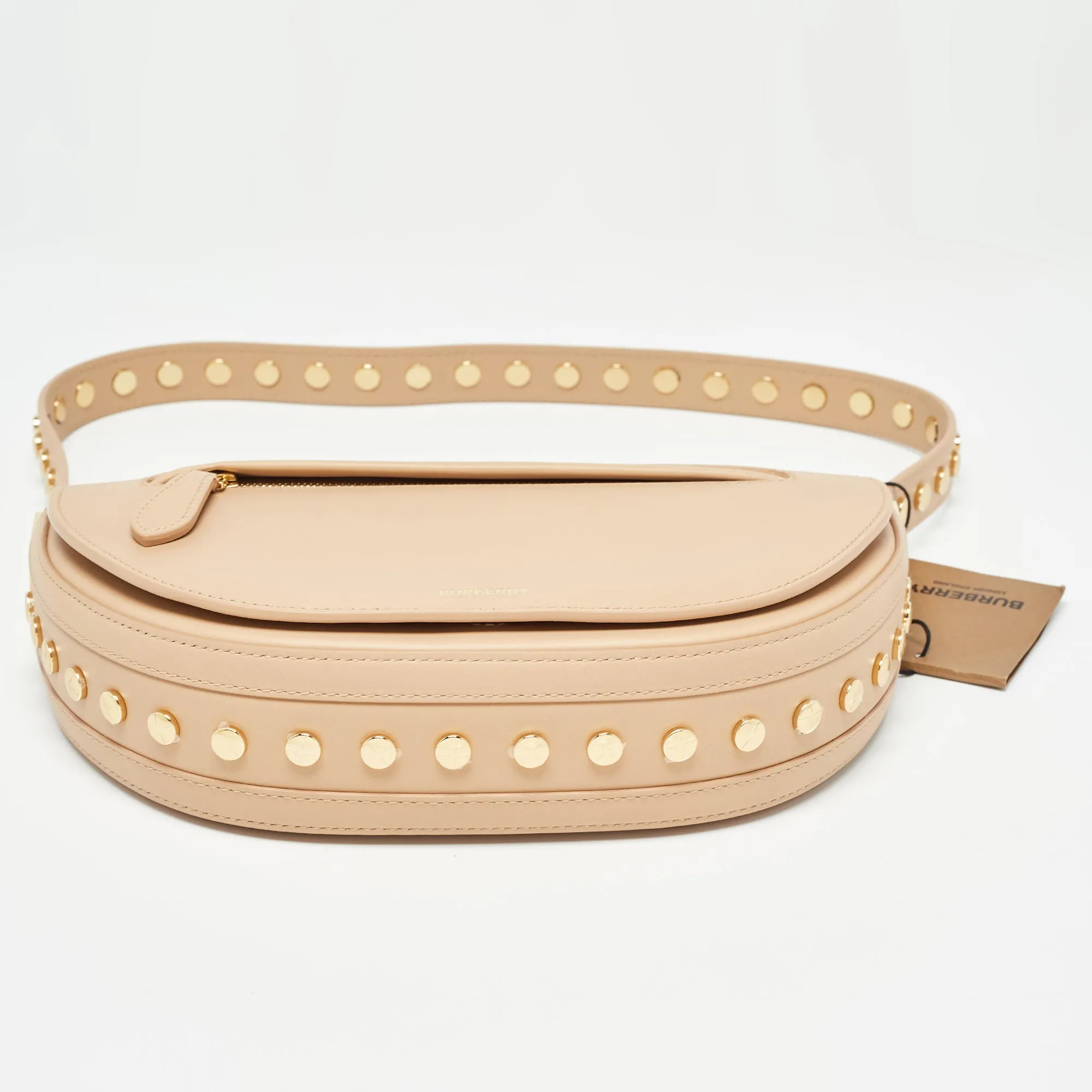 Trendy Inspired Burberry Beige Leather Small Studded Olympia Bag