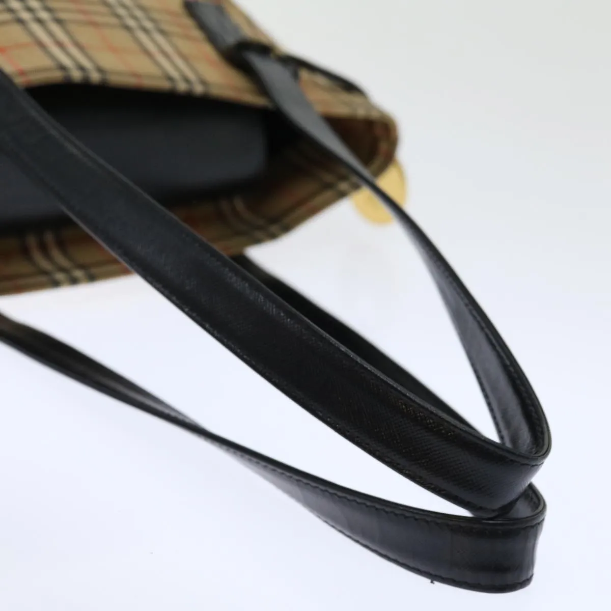 Trendy Inspired Burberry Nova Check Shoulder Bag Canvas Beige Black Auth Ac2917