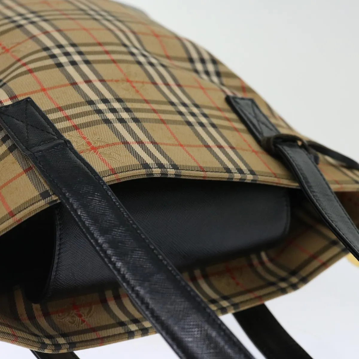 Trendy Inspired Burberry Nova Check Shoulder Bag Canvas Beige Black Auth Ac2917