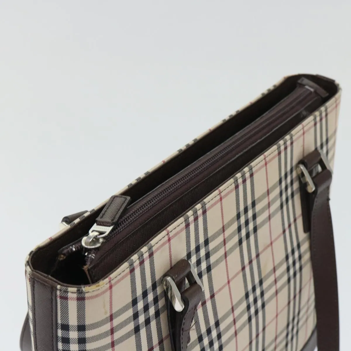 Trendy Inspired Burberry Shoulder Bag Nylon Leather Beige Auth Ep1699