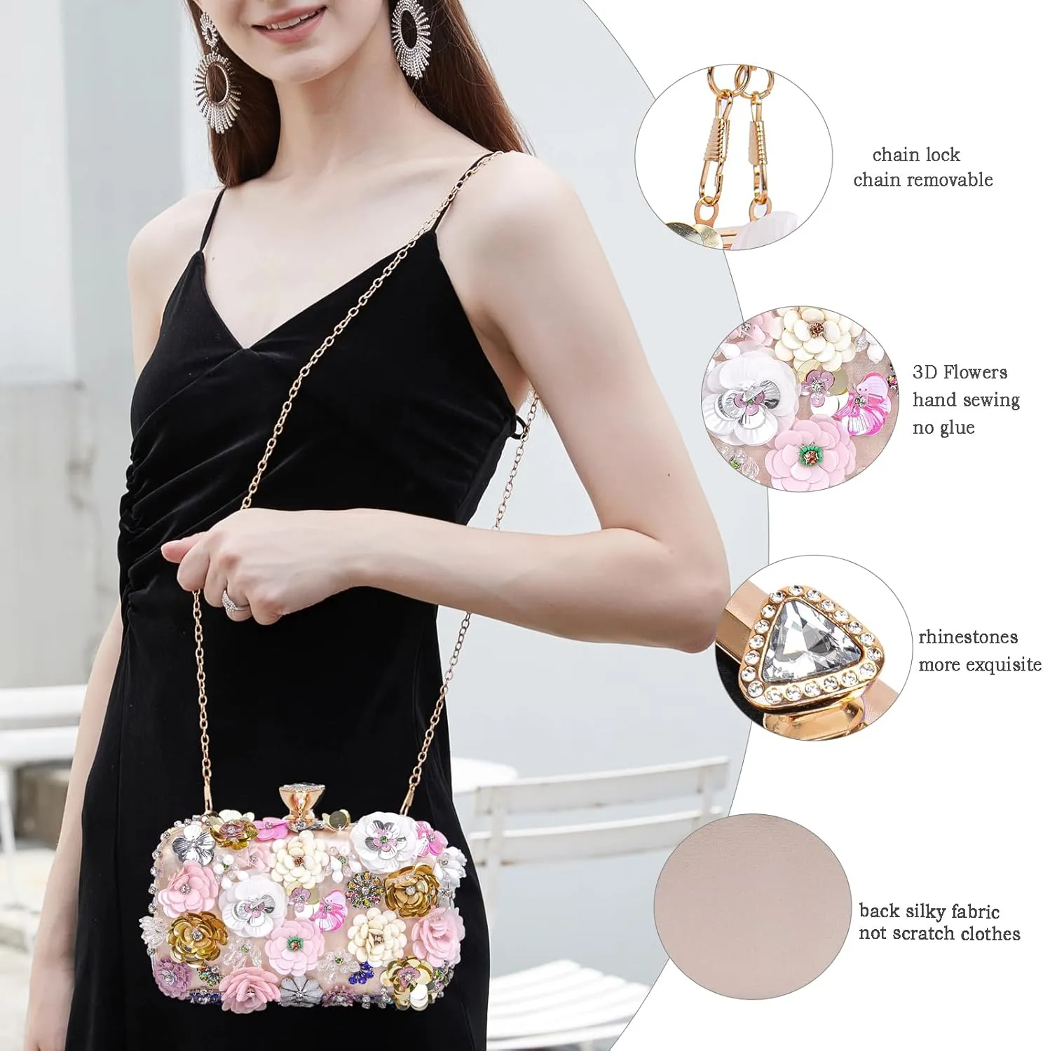 Women Clutches Flower Evening Handbag Chain Strap Shoulder Bag handbag Wedding bag purse