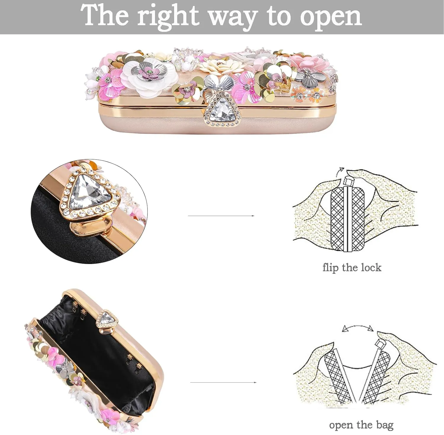 Women Clutches Flower Evening Handbag Chain Strap Shoulder Bag handbag Wedding bag purse