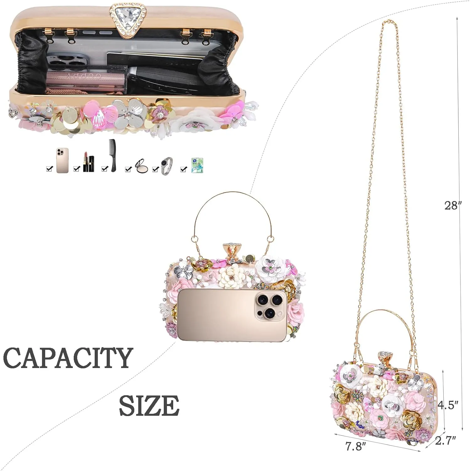 Women Clutches Flower Evening Handbag Chain Strap Shoulder Bag handbag Wedding bag purse