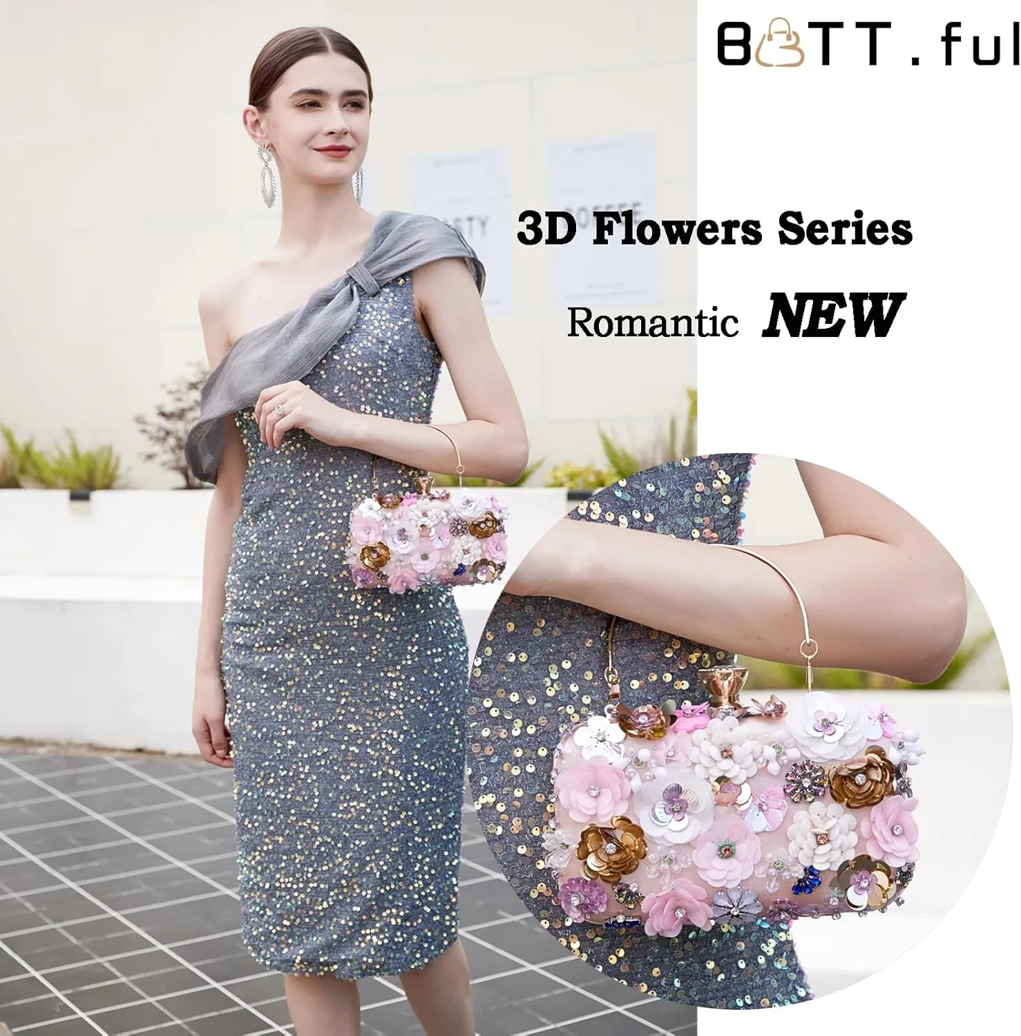 Women Clutches Flower Evening Handbag Chain Strap Shoulder Bag handbag Wedding bag purse