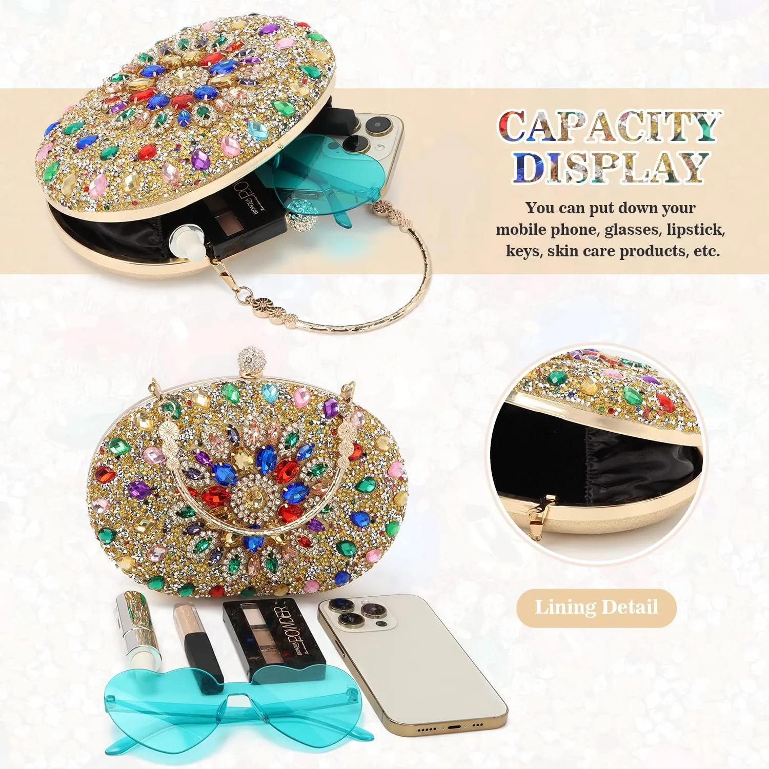 Women Rhinestone Evening Clutch Purse Bag Bling Glitter Sparkly Diamond Tote Bag Crystal Wedding Party Bag