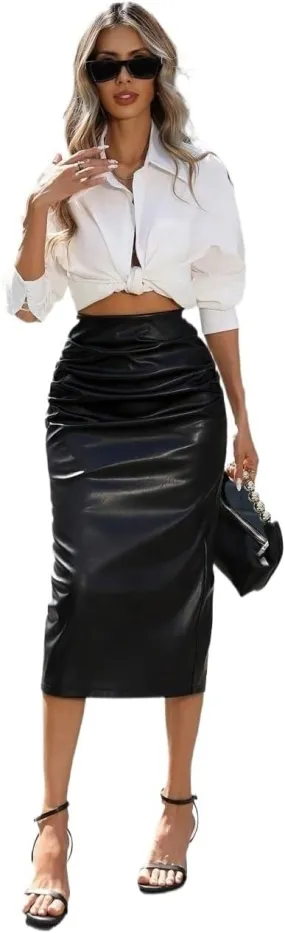 Women's Maxi Skirt Summer Sexy Sleek PU Midi Skirt