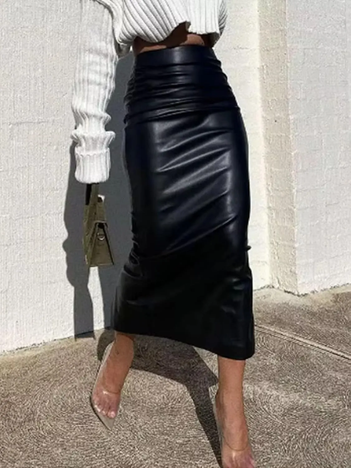 Women's Maxi Skirt Summer Sexy Sleek PU Midi Skirt